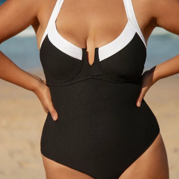 Berlook Contrast Trim One-Piece Swimsuit | Size 20 | 2X | NWT | Sweetheart Neck - Picture 3 of 3